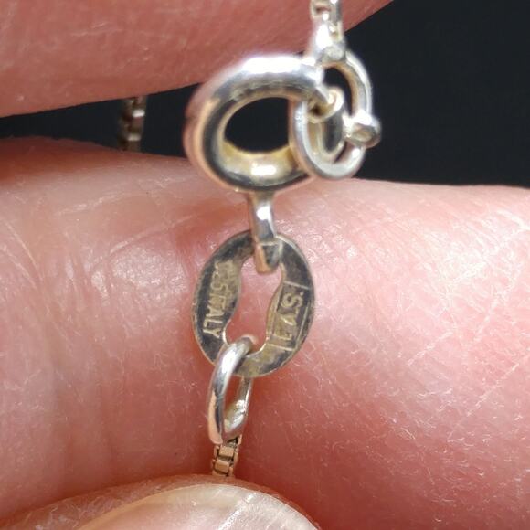 Vintage Lucite Turquoise Pendent Necklace, Sterling Italy Box Chain - Picture 6 of 10